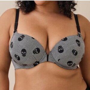 Torrid Curve~ Black Skulls/Plaid Bra~Front Close~Back Smoothing T-Shirt~44DD